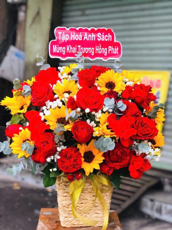 Giỏ Hoa Lửa Vàng May Mắn