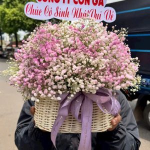 Giỏ Hoa Bồng Bềnh Mây Hồng