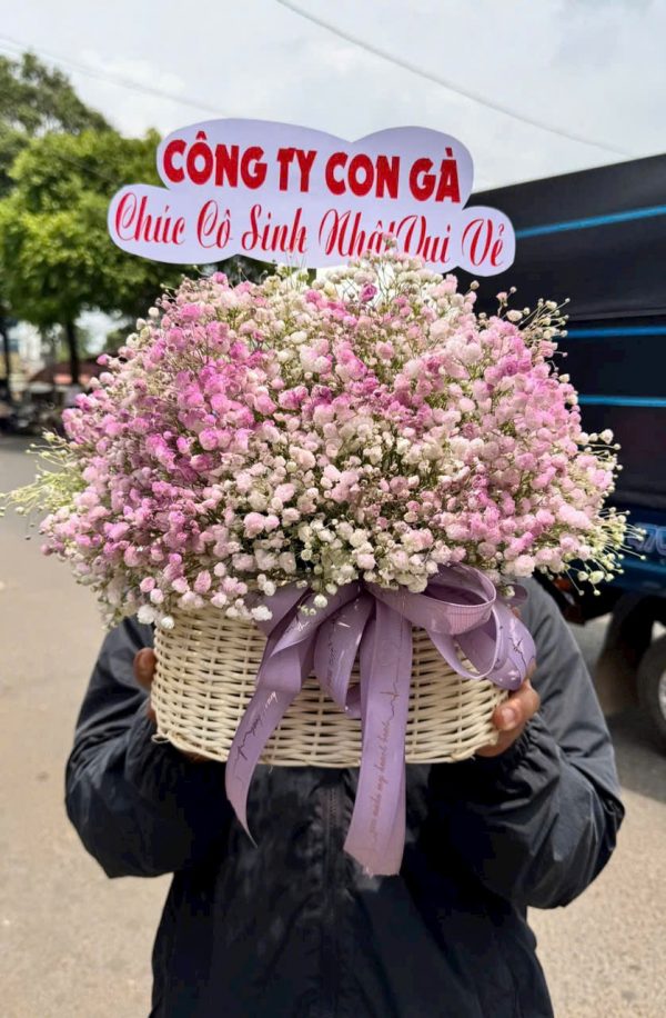 Giỏ Hoa Bồng Bềnh Mây Hồng