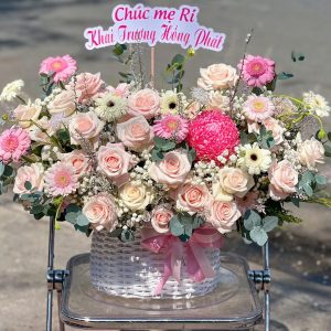 Giỏ Hoa Dấu Yêu Hồng Phấn