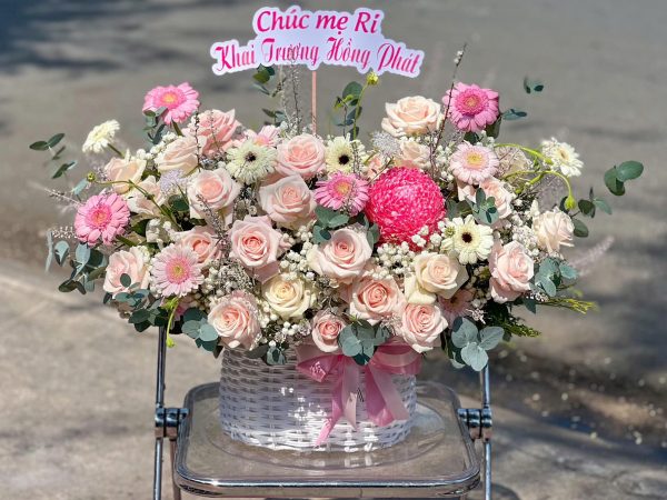 Giỏ Hoa Dấu Yêu Hồng Phấn
